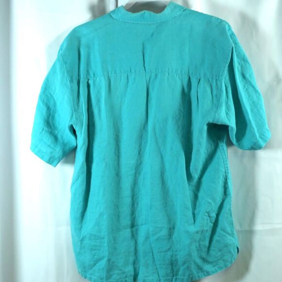 Alan Flusser Mens Medium Blue Button Down Up Linen Short Sleeve Shirt - Picture 2 of 6